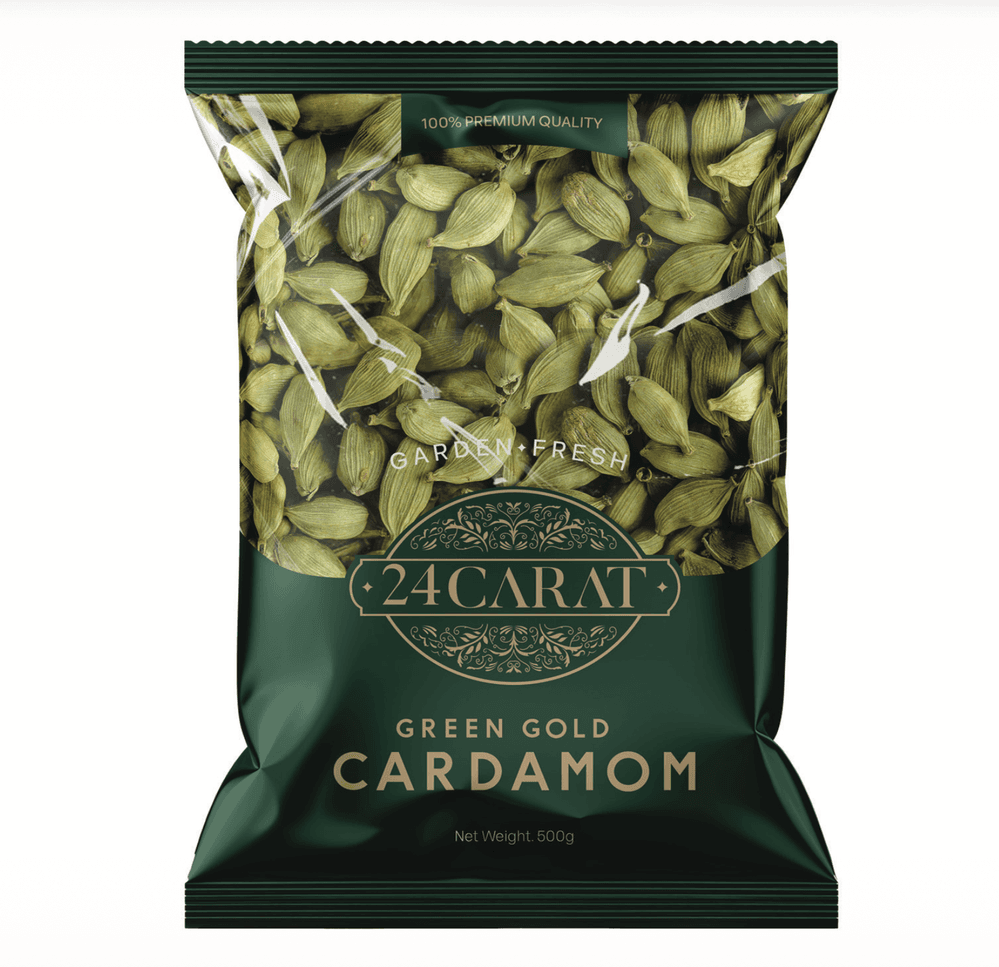 24 Carat Green Gold Cardamom, 500g pack in dark green packaging