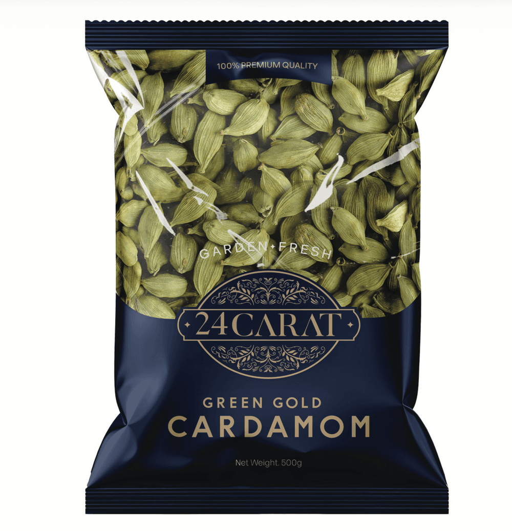 24 Carat Green Gold Cardamom, 500g pack in navy packaging